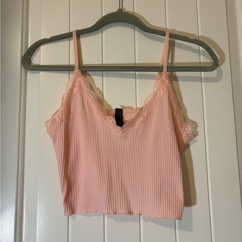 pink lace cami crop top
